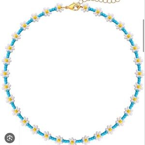 Frankie’s bikini, blue yellow and white beaded flower necklace/choker adjustable